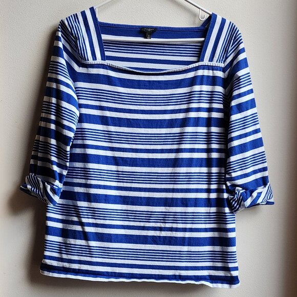 Talbots Blue/White Striped Square Neck Shirt Size X - Picture 1 of 15